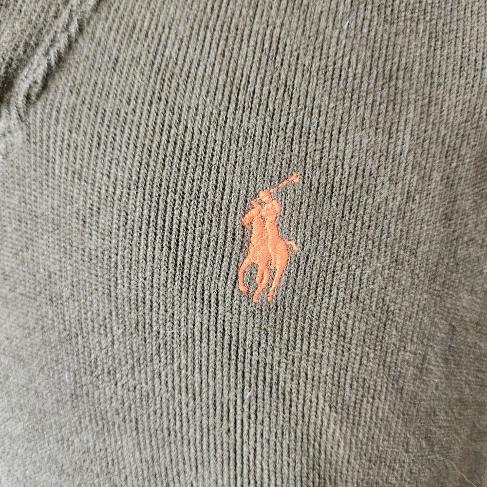 Vtg 90s Polo Ralph Lauren Olive Green Shawl Collar Cotton Pullover Sweater Large - Picture 3 of 6